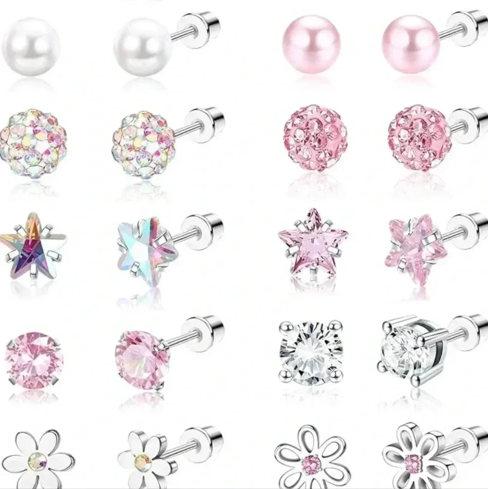 12Pairs Hypoallergenic Earrings for Girls Women Surgical Steel Screw Back Earrin